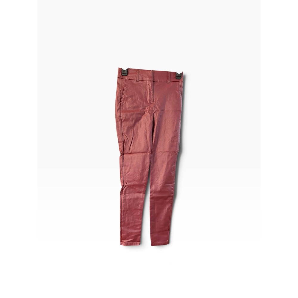 Fashion Nova Womens Burgundy Coated Skinny Pants Wine Red Metallic Sheen Small